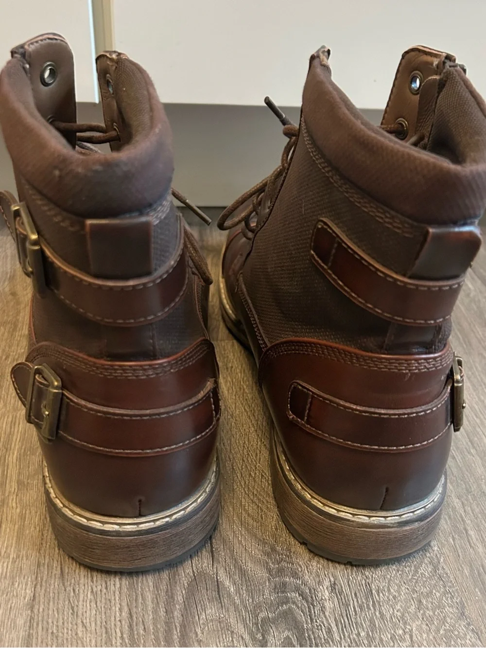 Sonoma Dark Brown Lace-Up Cap Toe Combat Side Zip Boots